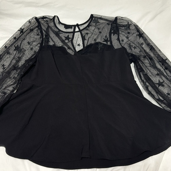 Torrid long sleeve mesh glitter black star peplum top - size 1 - Picture 5 of 5